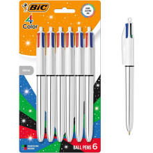 BIC 4 Color Shine Retractable Ballpoint Pen with 1.0 mm Medium Point and Metallic Silver Barrel, 6-Count in Assorted Ink
