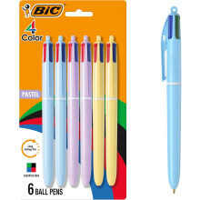 BIC 4 Color Pastel Barrel Multicolor Ballpoint Pens, Medium Point (1.0 mm), Assorted Colors, Pack of 6
