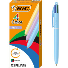 BIC 4 Color Pastel Ballpoint Pen with 1.0 mm Medium Point, Retractable, 12-Count Pack in Assorted Ink