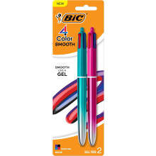BIC 4 Color Smooth Gradient Retractable Ballpoint Pen, 1.0 mm Medium Point, 2-Count in Assorted Ink