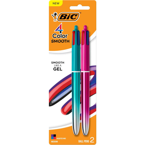 BIC BIC 4 Color Smooth Gradient Retractable Ballpoint Pen, 1.0 mm Medium Point, 2-Count in Assorted Ink