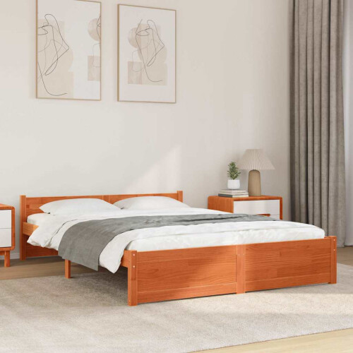 VidaXL vidaXL Bed Frame Wax Brown 205.5 x 165.5 x 51 cm Solid Pine Wood
