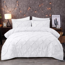 (King, White) Luxury Pintuck Duvet Bedding Set with Pillowcases
