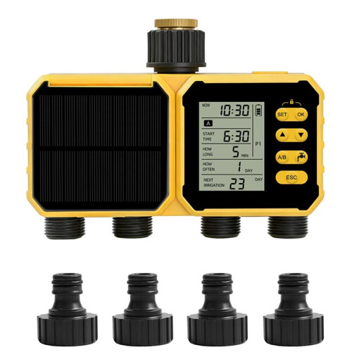 Solar Powered Water Timer 4 Zone Irrigation Controller with Rain Sensor Automatic for Lawn Garden Livesto (No-APP) 2