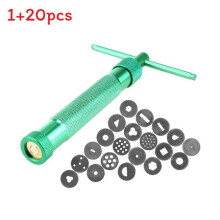 (Green)Stainless Steel Extruder 20 Shapes Fondant Cake Pottery Oil Clay Diy Tools Craft