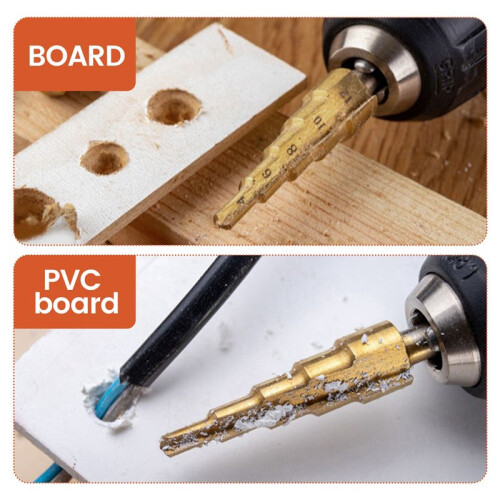 Step Drill Bit 3Pcs Hss Step Drill Bit Set Cone Hole Cutter Taper Metric Nitriding Hex Core Drill Bits Gold 2