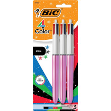BIC 4 Color Shine Retractable Ballpoint Pen with 1.0 mm Point and Wide Barrel, 3-Count in Assorted Ink