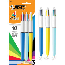 BIC 4-Color Retractable Ballpoint Pen, Long-Lasting Ink and Comfortable Wide Barrel, 3-Count Pack in Assorted Ink