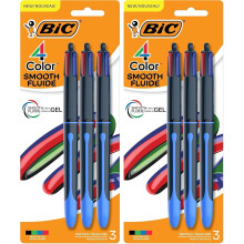 BIC 4 Color Smooth Retractable Ballpoint Pen, 1.0 mm Point for Smooth Ink Flow, in Assorted Ink Colors,3 Count (Pack of 2)