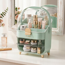 Minimally Luxurious Flip Style Dustproof Cosmetic Storage Box in Mint Green, Portable Handle & 2 Drawers, Large Capacity for Vanity Bathroom Dresser