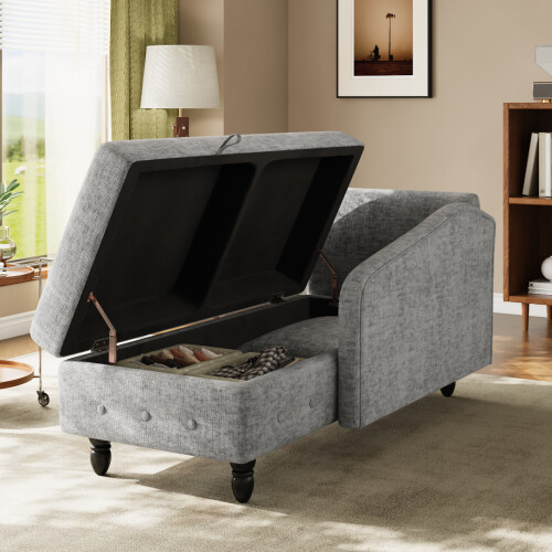 Living And Home Left Hand Facing Chenille Chaise Lounge with Storage and Pillow 2