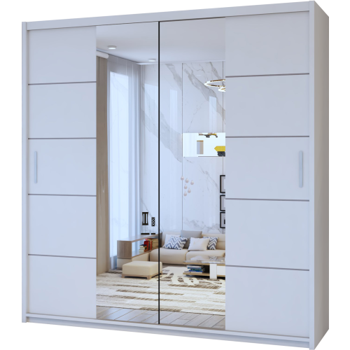 MN Furniture Monaco Double Sliding Mirrored Wardrobes White 180cm 1
