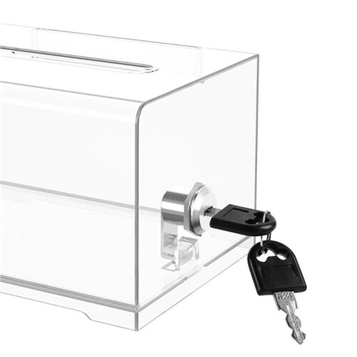 Durable Tip Jar Voting Plastic Container with Lock and Sign Holder Suggestion Box Acrylic Solid Ballot Box 1