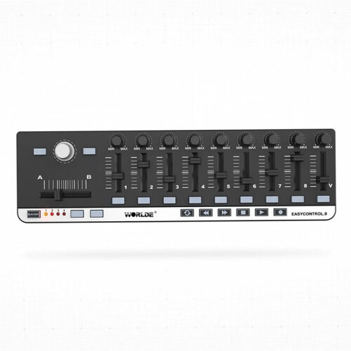 Worlde EASYCONTROL.9 MIDI Controller Portable USB Control with 4 Memory Banks, 6 Transport Buttons & Plug-N- Kit