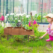 Plantbak op wielen van hout, met 2 plantvakken.