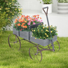 Houten plantenbak op wielen, 2 delen, grijs