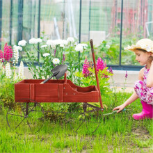 Tuinplantenwagen, vurenhout, 2 delen, wielen, rood