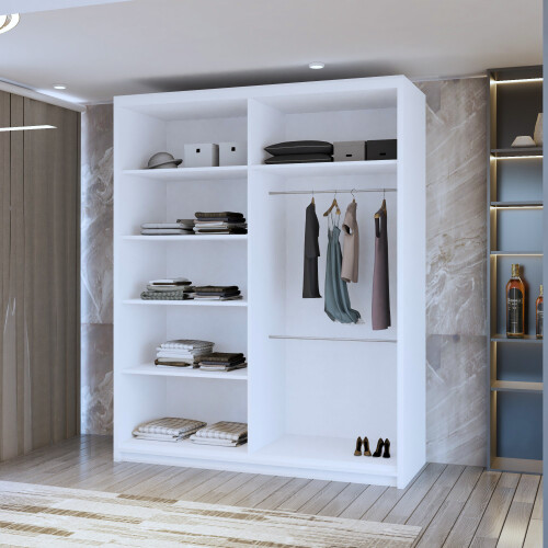 MN Furniture Monaco Double Sliding Mirrored Wardrobes White 150cm 2