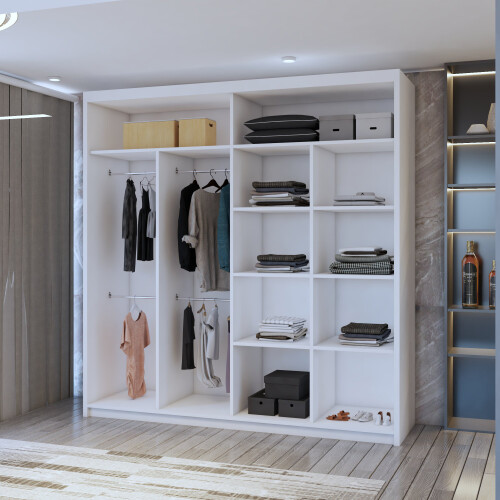 MN Furniture Monaco Double Sliding Mirrored Wardrobes White 203cm 2