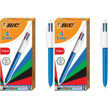 BIC 4-Color Retractable Ballpoint Pens with 1.0 mm Medium Point and Assorted Ink Colors,(Pack of 24)