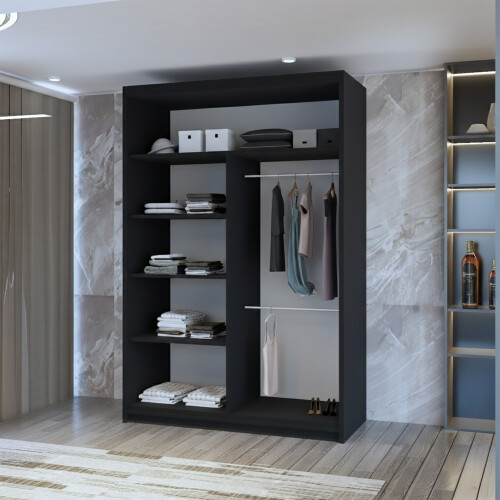 MN Furniture Monaco Double Sliding Mirrored Wardrobes Black 120cm 2