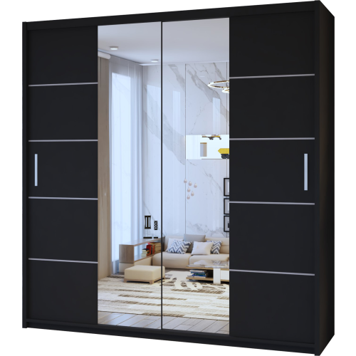 MN Furniture Monaco Double Sliding Mirrored Wardrobes Black 120cm 1