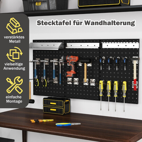 Tool wall tool perforeret væg med 3 pegboards & 28 stykker hængende tilbehør Sort 1