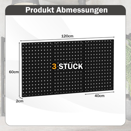 Tool wall tool perforeret væg med 3 pegboards & 28 stykker hængende tilbehør Sort 2
