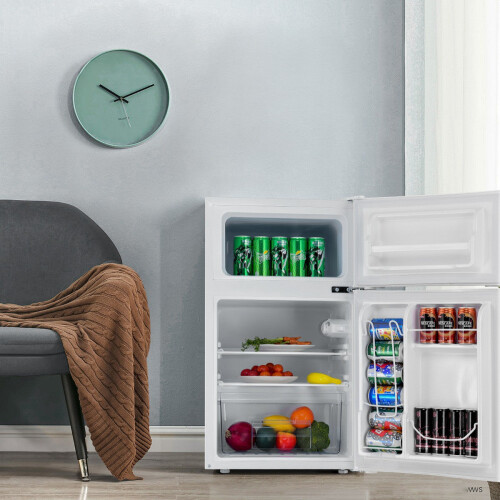 Frigorífico compacto de 90 litros com congelador separado de 2 portas, branco. 1