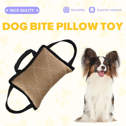 Durable Dog Training Bite Tug Toy with 3 Handles Jute Linen Bite Pillow 1