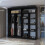 MN Furniture Monaco Double Sliding Mirrored Wardrobes Black 203cm 3