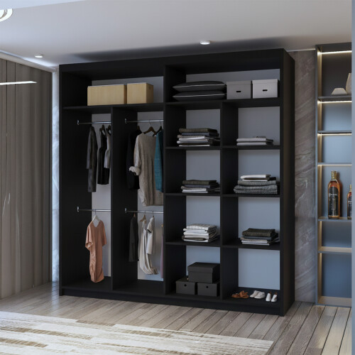 MN Furniture Monaco Double Sliding Mirrored Wardrobes Black 203cm 2