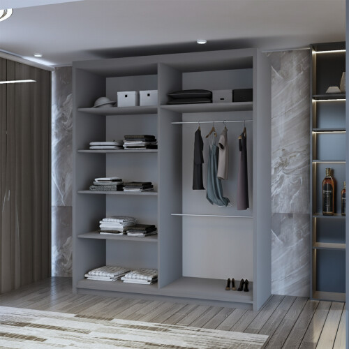 MN Furniture Monaco Double Sliding Mirrored Wardrobes Grey 150cm 2