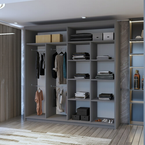 MN Furniture Monaco Double Sliding Mirrored Wardrobes Grey 203cm 2