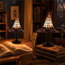 Lâmpada de Chapéu de Bruxa Manchado Decoração de Halloween, Lâmpada de Bruxa Retro Artesanal em Resina, para Quarto e Estante de Livros
