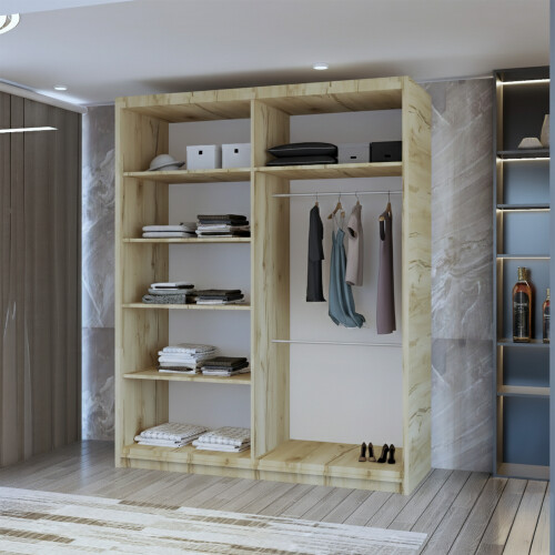 MN Furniture Monaco Double Sliding Mirrored Wardrobes Oak 150cm 2