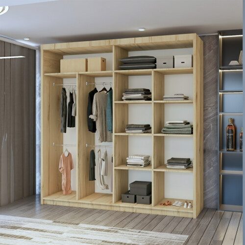 MN Furniture Monaco Double Sliding Mirrored Wardrobes Oak 203cm 2