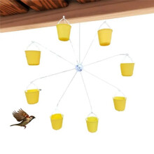 Wheel Bird Feeder Pet Bird Foraging Toys 8 Feeding Buckets with Food Dispenser for Indoor Outdoor