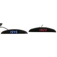2 Set 3-In-1 Car 12V Digital LED Voltmeter Voltage Temperature Watch Thermometer, & Red