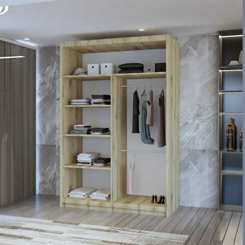 MN Furniture Monaco Double Sliding Mirrored Wardrobes Oak 120cm 2