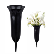 GEEZY 2 x Memorial Flower Vases for Graves Cemetery Spiked Pots Black Graveside Holders