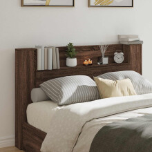 vidaXL Storage Headboard with LED Brown Oak Engineered Wood