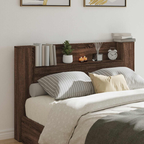 VidaXL vidaXL Storage Headboard with LED Brown Oak Engineered Wood