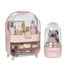 Minimally Luxurious Flip Style Cosmetic Storage Box Makeup Brush Holder Set, Pink