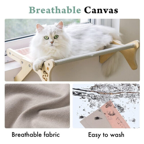Adjustable Cat Window Perch Hammock Sturdy 40 Lbs Capacity Sunbathing Bed  Washable for Indoor Cats C