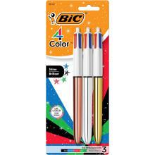 BIC 4 Color Shine Retractable Ballpoint Pen with Long-Lasting Ink and 1.0 mm Medium Point, 3-Count in Assorted Ink