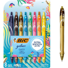 BIC Gelocity Quick Dry Ocean Themed Gel Pens, Medium Point (0.7mm), 8-Count Gel Pen Set, Colored Gel Pens for Note Taking and Journaling
