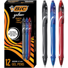 BIC Gelocity Quick Dry Assorted Colors Gel Pens, Medium Point (0.7mm), 12-Count Pack, Retractable Gel Pens With Comfortable Full Grip