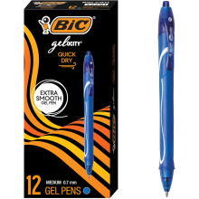 BIC Gelocity Quick Dry Blue Gel Pens, Medium Point (0.7 mm), School Supplies for Students and Teachers, with Full Grip, 12-Count Pack in Blue