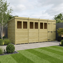 16 x 9 Pent Shed Tanalised (Double Door, With Windows)